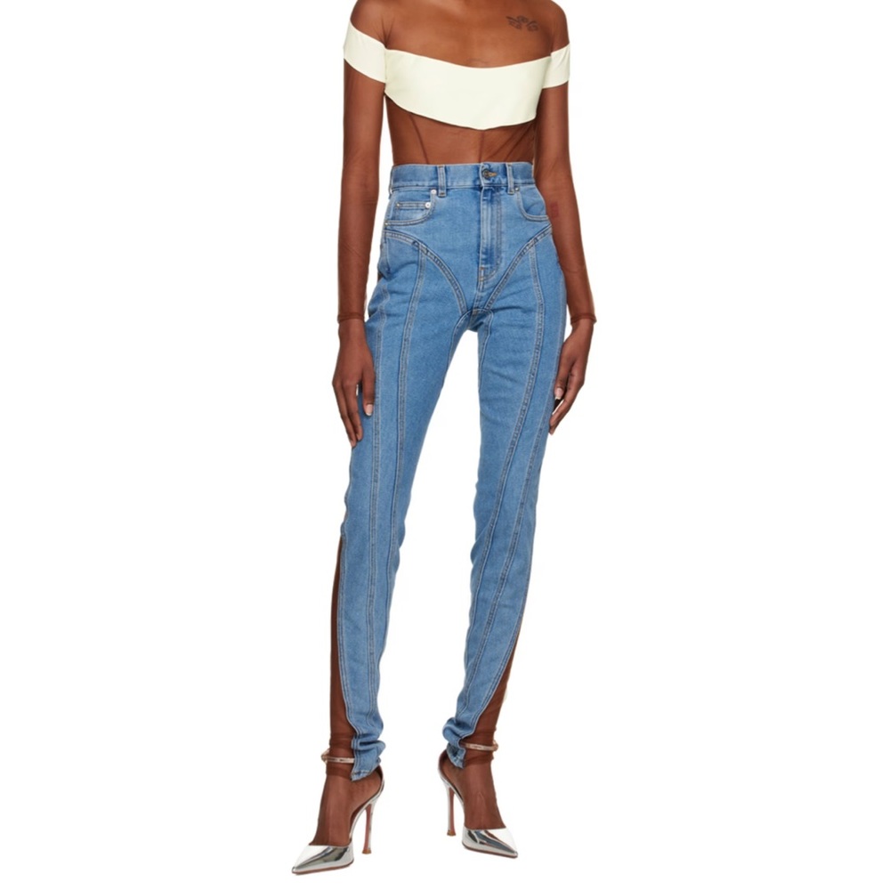NEW MUGLER Blue Paneled Jeans Sheer